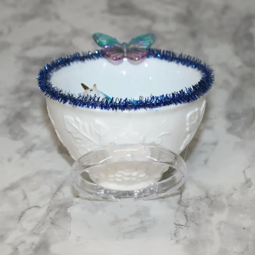 HAND CRAFTED Unicorn Spring Decor Ornament Upcycled Cup Fantasy Turquoise Blue